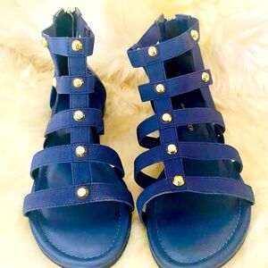 Marc Fisher Blue Gladiator Sandals with Gold Accents